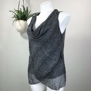 Prontomoda Giusy Silk Sleeveless Blouse Leopard Drape Neck Top Italy Size S‎